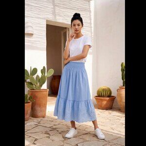 John Paul Richard Light Blue Eyelet Tiered Maxi Skirt – Size M 💙✨